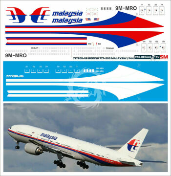 Boeing 777-200 Malaysia Airlines 9M-MRO decal Pas-decals 1/144