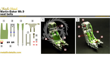 NA ZAMÓWIENIE - Seatbelt Decals for Martin-Baker Mk.9 Ejection Seat Set for 2 Seats - Metallic Details MDP72033 skala 1/72