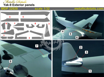 Yak-9. Exterior panels - Metallic Details MDP32020 skala 1/32