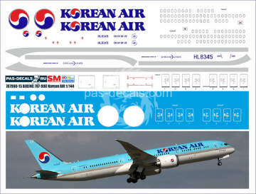 Boeing 787-900 Korean Air HL8345 decal Pas-decals 1/144