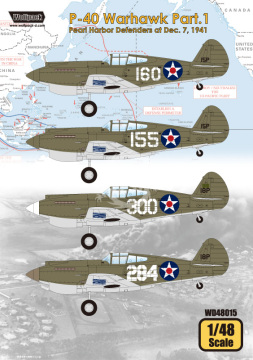 Zestaw kalkomanii P-40 Warhawk Part.1 - Pearl Harbor Defenders at Dec. 7, 1941, Wolfpack WD48015 skala 1/48