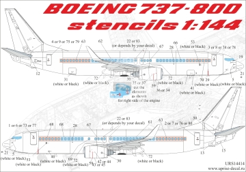 Boeing 737-700 / 737-800 napisy techniczne for Zvezda kit UpRise URS14414 skala 1/144