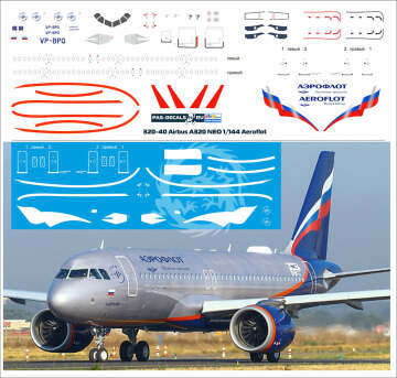 Airbus A320 NEO Aeroflot VP-BPQ - kalkomania Pas-Decals w skali 1/144