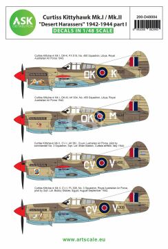 Zestaw kalkomanii  Curtiss Kittyhawk Mk.I / Mk.II 