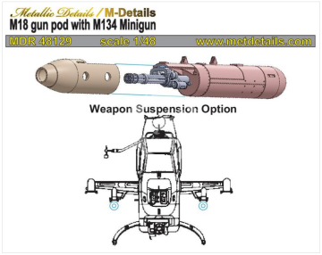 M18 gun pod with M134 Minigun-Metallic Details MDR48129 skala 1/48