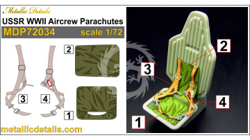 USSR WWII Aircrew Parachutes -1/72- Set for 2 seats - Metallic Details MDP72034 skala 1/72