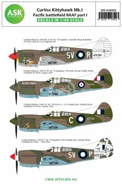 Zestaw kalkomanii Curtiss Kittyhawk Mk.I Pacific battlefield RAAF part I Art Scale 200-D48006 1/48