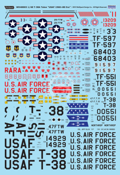 Zestaw kalkomanii T-38A Talon USAF 1960 ~ 80 Era, Wolfpack WD48003 skala 1/48