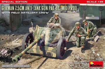 PRZEDSPRZEDAZ - German 7.5cm Anti-Tank Gun PaK 40. Mid Prod w/ Artillery Crew. Special Edition - MiniArt 53010 skala 1/35 