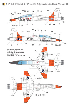 Zestaw kalkomanii T-38A Talon USAF 1960 ~ 80 Era, Wolfpack WD48003 skala 1/48