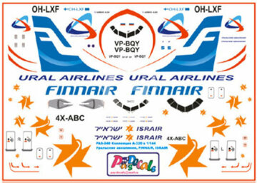 Airbus A320 El-Al Ural Finnair Kalkomania Pas-Decals skala 1/144