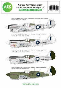 Zestaw kalkomanii Curtiss Kittyhawk Mk.III Pacific battlefield RAAF part IV Art Scale 200-D48009 1/48