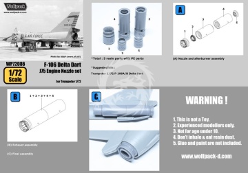 F-106 Delta Dart J75 Engine Nozzle Set for Trumpeter - Wolfpack WP72086 skala 1/72