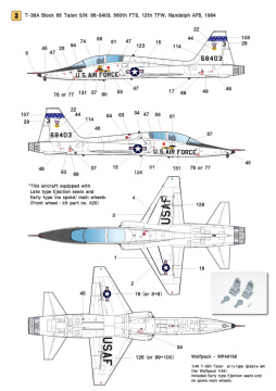 Zestaw kalkomanii T-38A Talon USAF 1960 ~ 80 Era, Wolfpack WD48003 skala 1/48