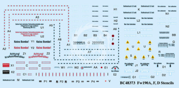 Zestaw kalkomanii Fw-190A,F D Airframe stencils BarracudaCals BC48373 skala 1/48