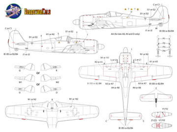 Zestaw kalkomanii Fw-190A,F D Airframe stencils BarracudaCals BC48373 skala 1/48