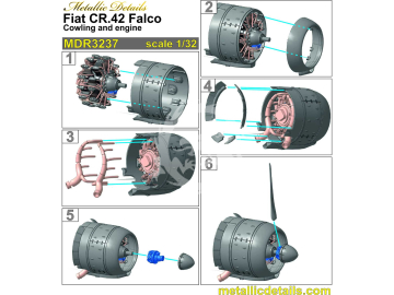 Fiat CR.42 Falco. Cowling and engine - Metallic Details  MDR3237 skala 1/32