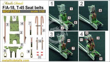 F/A-18, T-45 Seat belts - Metallic Details MDP32023 skala 1/32