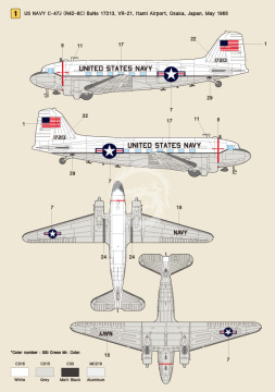 Zestaw kalkomanii C-47 Skytrain Part.1 - US Navy and JMSDF R4D-6 Fleets, Wolfpack WD72006 skala 1/72