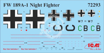 Luftwaffe night fighters (Messerschmitt Bf 109E-4, FW 189A-1, Do 17Z-10) ICM 72209 skala 1/72