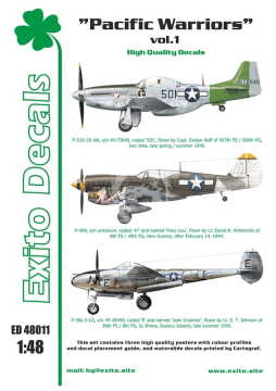  Pacific Warriors vol.1 - P-40 - P-51 - P38 EXITO DECALS ED48011 skala 1/48