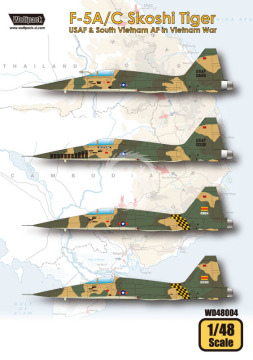 Zestaw kalkomanii F-5A/C Skoshi Tiger - USAF & South Vietnam AF in Vietnam War, Wolfpack WD48004 skala 1/48