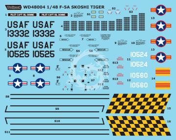 Zestaw kalkomanii F-5A/C Skoshi Tiger - USAF & South Vietnam AF in Vietnam War, Wolfpack WD48004 skala 1/48