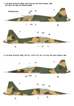 Zestaw kalkomanii F-5A/C Skoshi Tiger - USAF & South Vietnam AF in Vietnam War, Wolfpack WD48004 skala 1/48