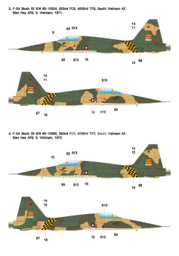 Zestaw kalkomanii F-5A/C Skoshi Tiger - USAF & South Vietnam AF in Vietnam War, Wolfpack WD48004 skala 1/48