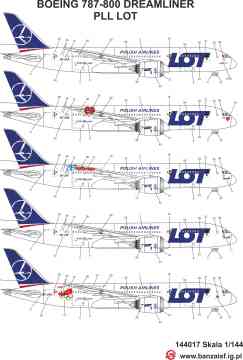 Boeing 787-8 Dreamliner  - 10 malowań na 1 kalkomanii - Banzai 144017