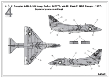 Kalkomania dla A4D-1 (A-4A) Skyhawk Cat4 D48001 skala 1/48