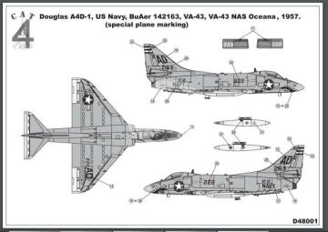 Kalkomania dla A4D-1 (A-4A) Skyhawk Cat4 D48001 skala 1/48