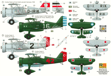 Udet Curtiss Hawk II 4 decal version for Udet, China, Turkey - RS Models 92294 skala 1/72