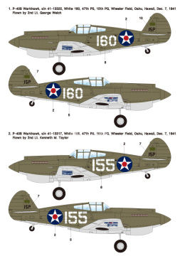 Zestaw kalkomanii P-40 Warhawk Part.1 - Pearl Harbor Defenders at Dec. 7, 1941, Wolfpack WD48015 skala 1/48