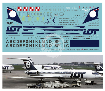 Kalkomania Tu 154 LOT + rządowy 6 malowań na jednej kalkomanii - Banzai 144018  1/144