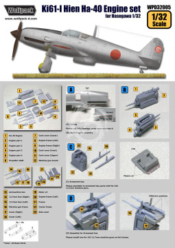 Zestaw dodatków Ki61-I Hien Ha-40 Engine set (for Hasegawa 1/32), Wolfpack WPD32005 skala 1/32