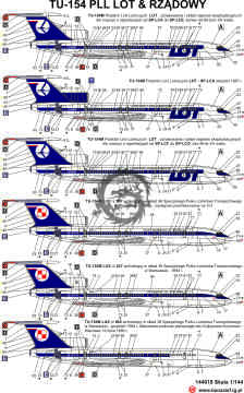 Tu 154 LOT + rządowy 6 malowań na jednej kalkomanii - Banzai 144018 