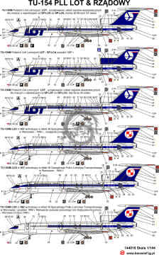 Tu 154 LOT + rządowy 6 malowań na jednej kalkomanii - Banzai 144018 