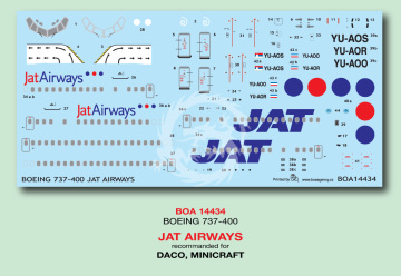 Boeing 737-400 - JatAirways YU-AOS - decal BOA14434