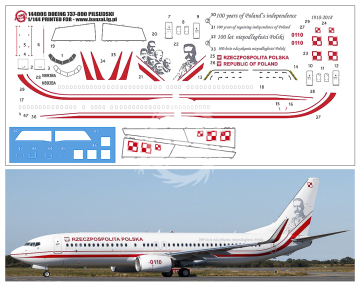 Prawidłowa kalkomania Banzai 144006 - Boeing 737-800 Piłsudski skala 1/144