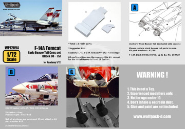 Zestaw dodatków F-14A Tomcat Early Type Beaver Tail Conv. set-Block 60~75 (for Academy 1/72), Wolfpack WP72094 skala 1/72