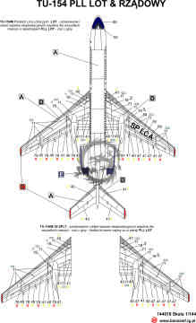 Tu 154 LOT + rządowy 6 malowań na jednej kalkomanii - Banzai 144018 