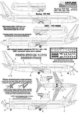 Boeing B737-600 --> -900 General Stencilling+ Photo-Etch parts Skyline Decals - SKY144-58 skala 1/144