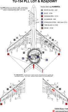 Tu 154 LOT + rządowy 6 malowań na jednej kalkomanii - Banzai 144018 
