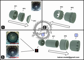 F-16C Block 30/40 F-16N Viper/Fighting Falcon Exhaust Nozzles engine F-110-GE-100 (opened) for Hasegawa Katran K4840 1/48