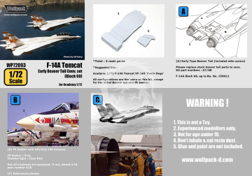 Zestaw dodatków F-14A Tomcat Early Type Beaver Tail Conv. set-Block 60 (for Academy 1/72), Wolfpack WP72094 skala 1/72