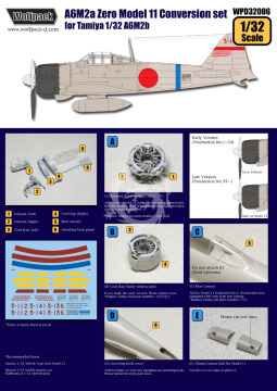 Zestaw konwersji A6M2a Zero Model 11 Conversion set (for Tamiya 1/32), Wolfpack WPD32006 skala 1/32