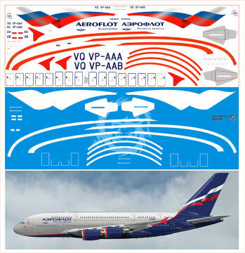 Airbus A380 AEROFLOT VP-AAA Kalkomania Pas-Decals w skali 1/144