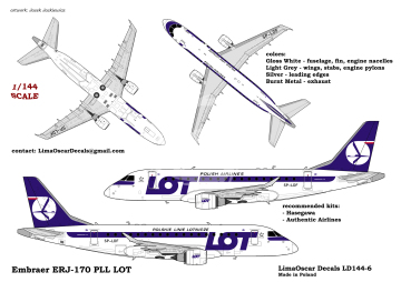 Kalkomania do Embraer ERJ-170 PLL LOT, Lima Oscar Decals LD144-6 skala 1/144