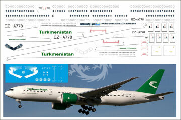 Boeing 777-200 Turkmenistan EZ-A778 - Kalkomania Pas-Decals w skali 1/144